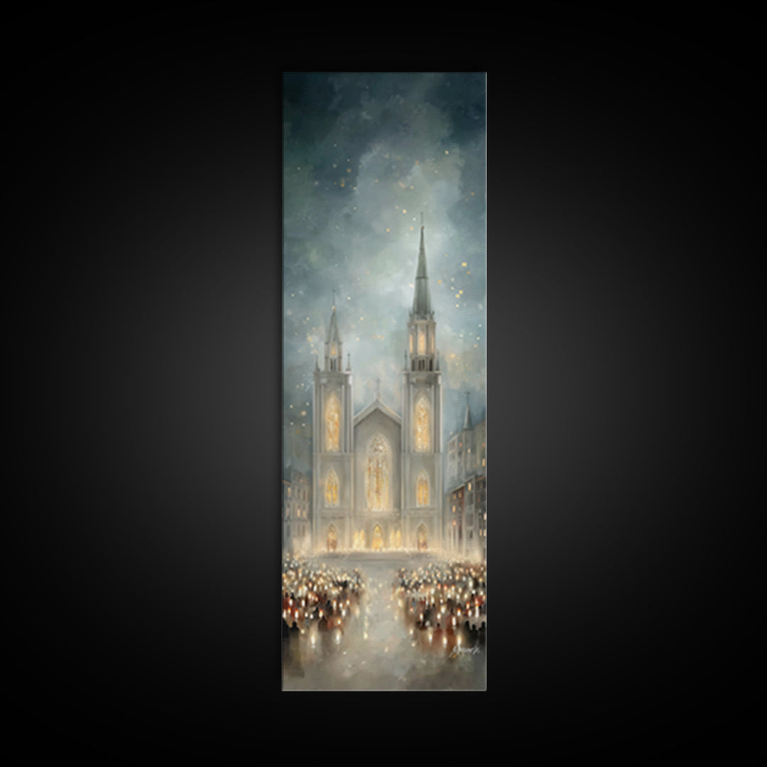 Soft Advent Gathering – Framed Canvas Print – Tall Skinny Art Print – Christian Art Canvas – Christian Wall Art – Christmas Art – Christian