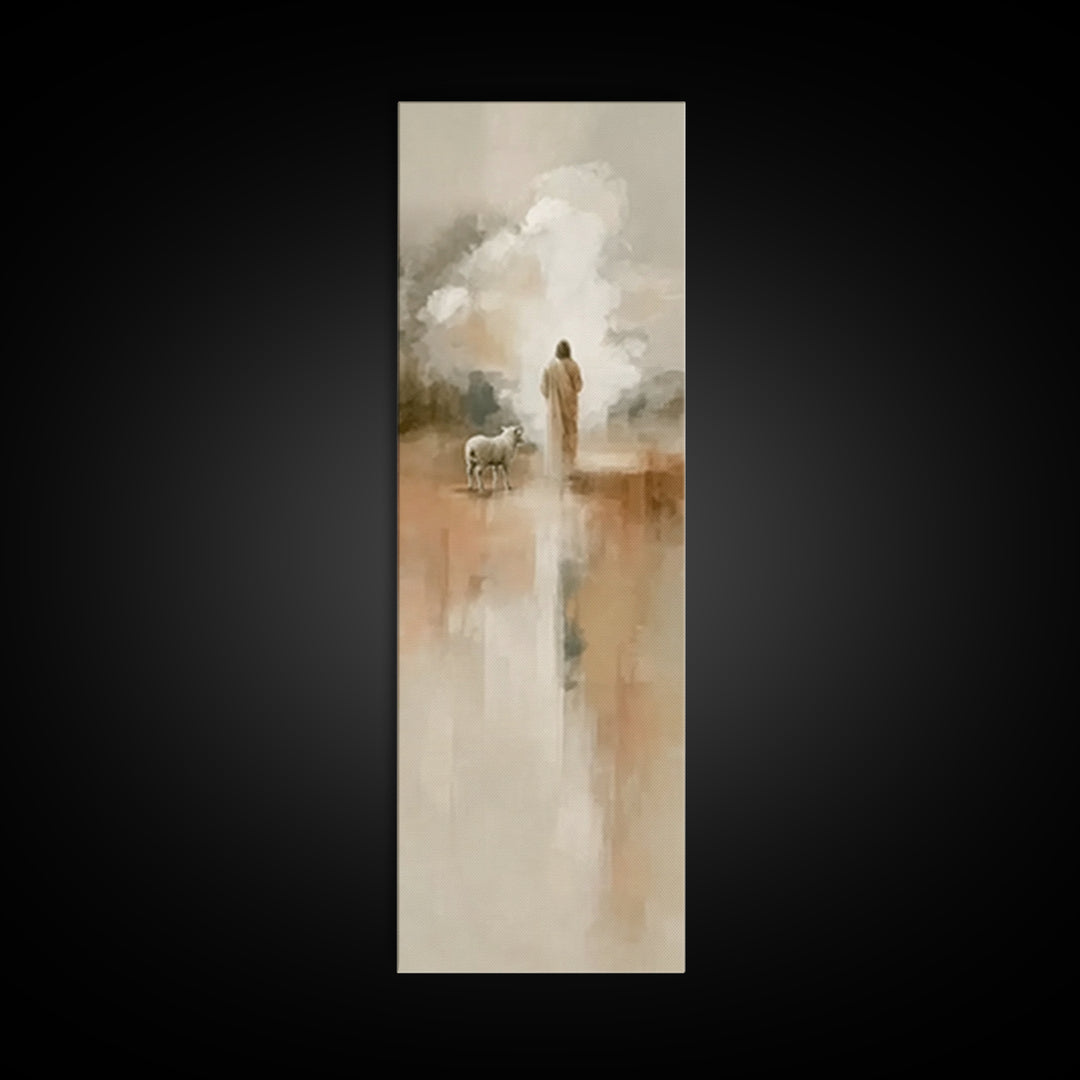 The Shepherd’s Calm – Framed Canvas Print – Tall Narrow Wall Art – Christian Wall Art – Jesus Painting – Christian Christmas Art – Christia