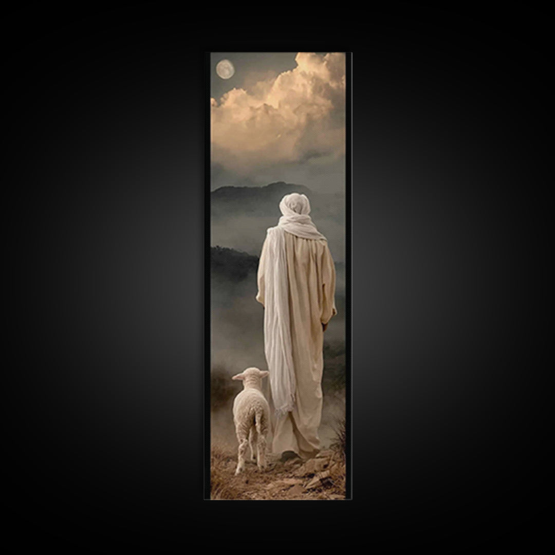 Moonlit Guide – Framed Canvas Print – Tall Skinny Art Print – Christian Art – Jesus Painting – Moody Christmas Art – Christian Decor