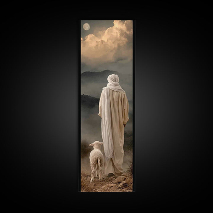Moonlit Guide – Framed Canvas Print – Tall Skinny Art Print – Christian Art – Jesus Painting – Moody Christmas Art – Christian Decor