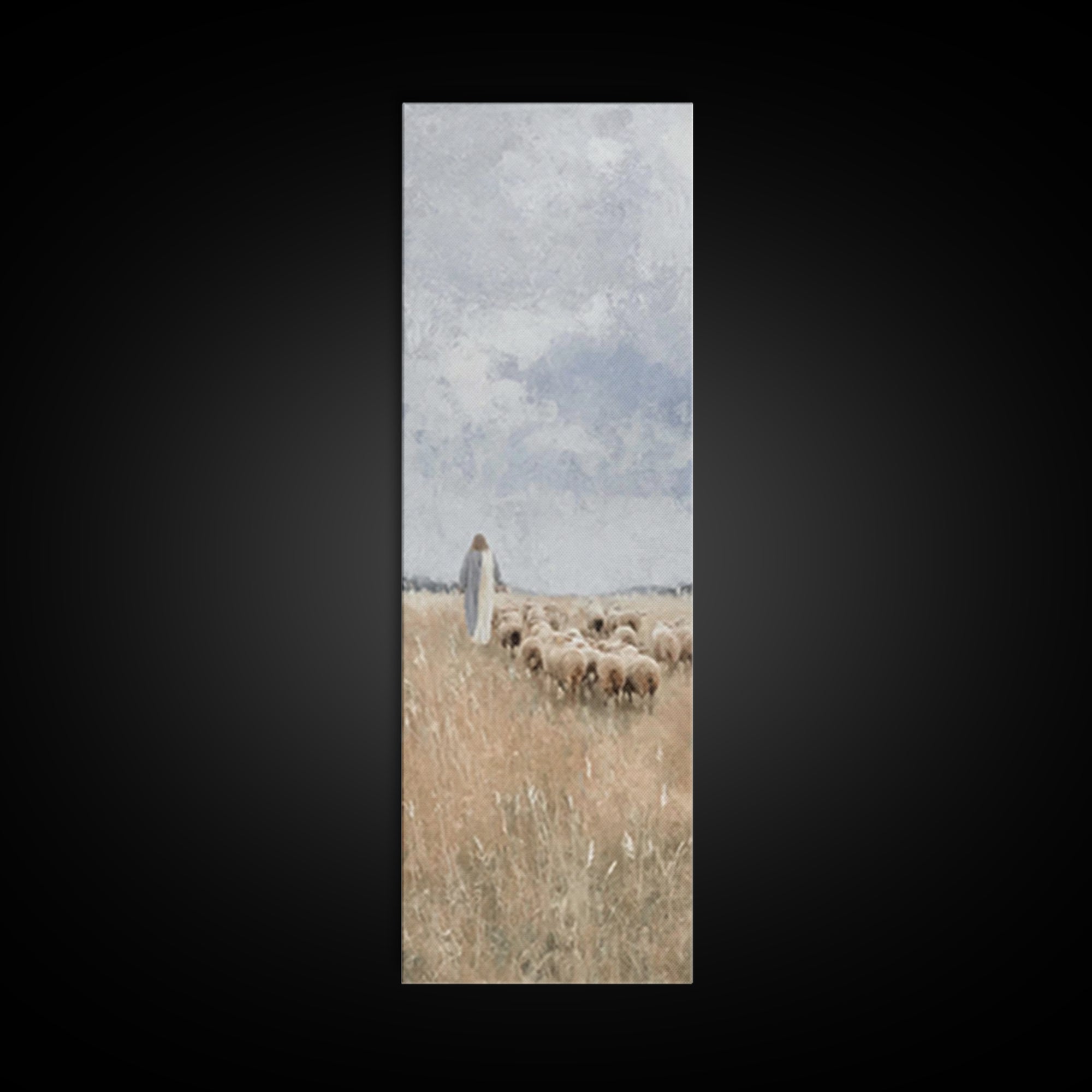 Pasture Of Grace – Framed Canvas Print – Tall Skinny Art Print – Christian Art – Christian Wall Art – Jesus Painting – Christian Christmas