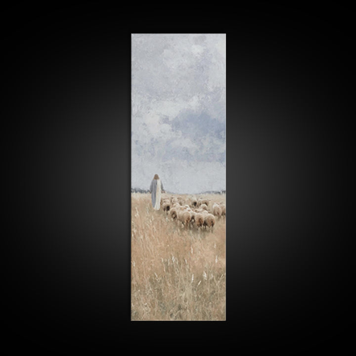 Pasture Of Grace – Framed Canvas Print – Tall Skinny Art Print – Christian Art – Christian Wall Art – Jesus Painting – Christian Christmas