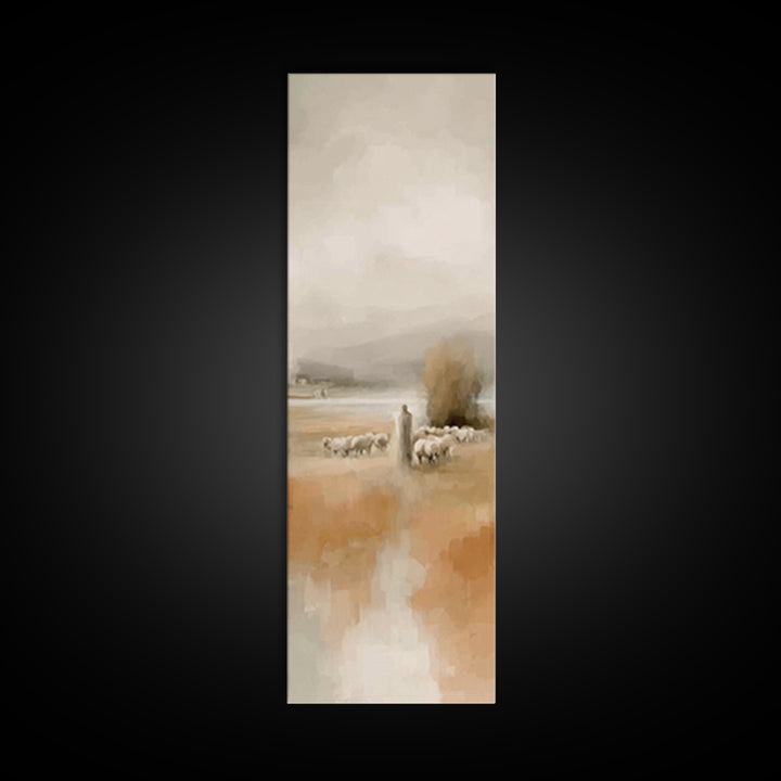 Quiet Pasture Light | Framed Canvas Print | Christian Art Canvas | Christian Wall Art | Christmas Art | Tall Narrow Wall Art | Jesus Painti