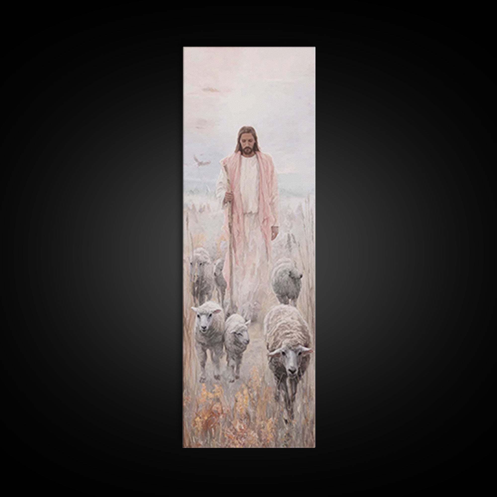 Peaceful Savior Walk | Framed Canvas Print | Christian Art | Christian Wall Art | Jesus Painting | Tall Skinny Art Print | Christian Art Ca