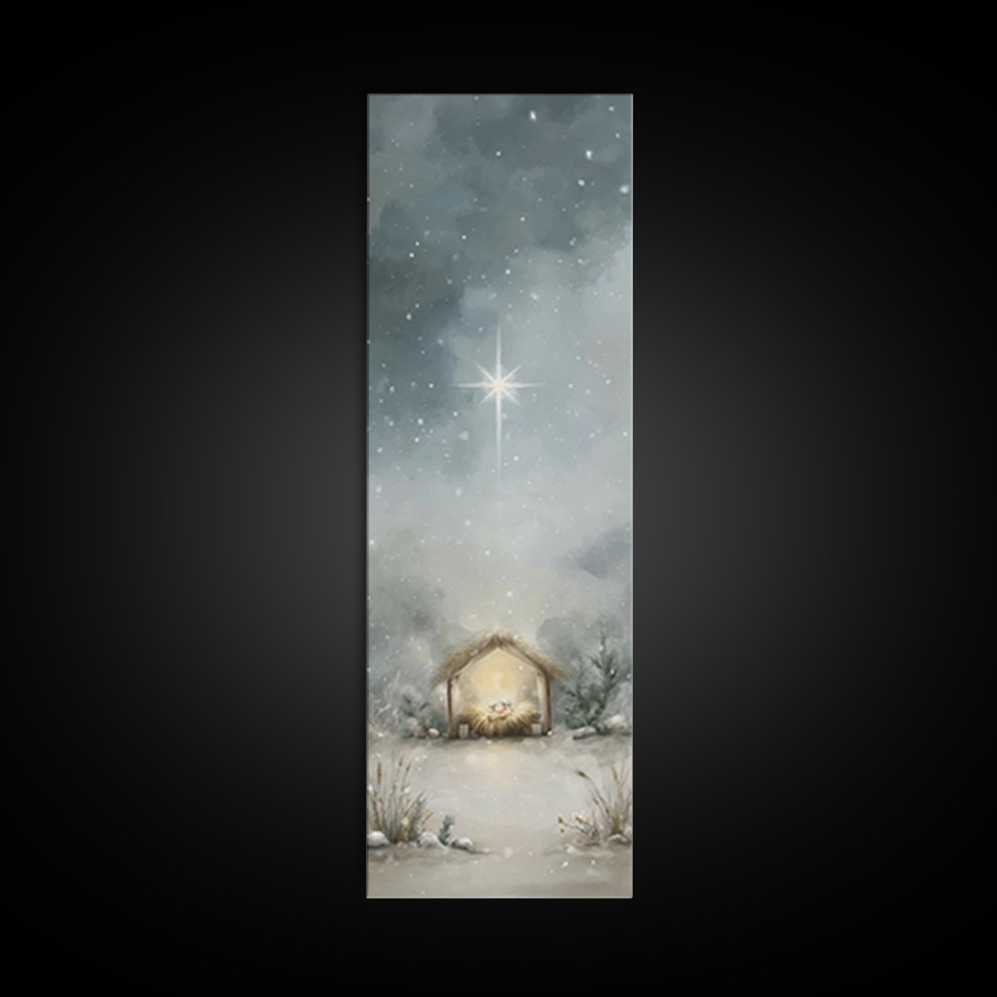 Silent Manger Light - Framed Canvas Print - Christian Christmas Art - Christian Wall Art - Christmas Art - Narrow Art - Christian Art Canva