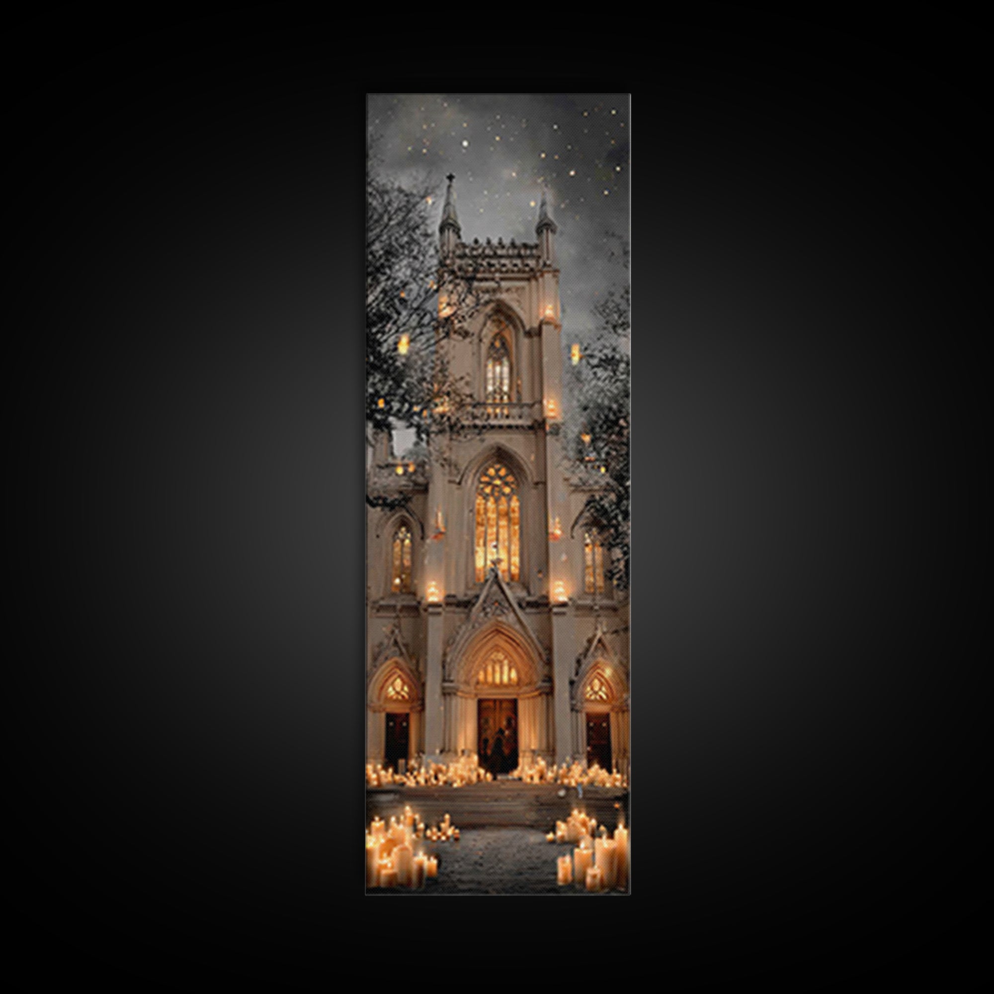 Midnight Cathedral Light – Framed Canvas Print – Tall Narrow Wall Art – Christian Wall Art – Christmas Art – Christian Art Canvas – Christi
