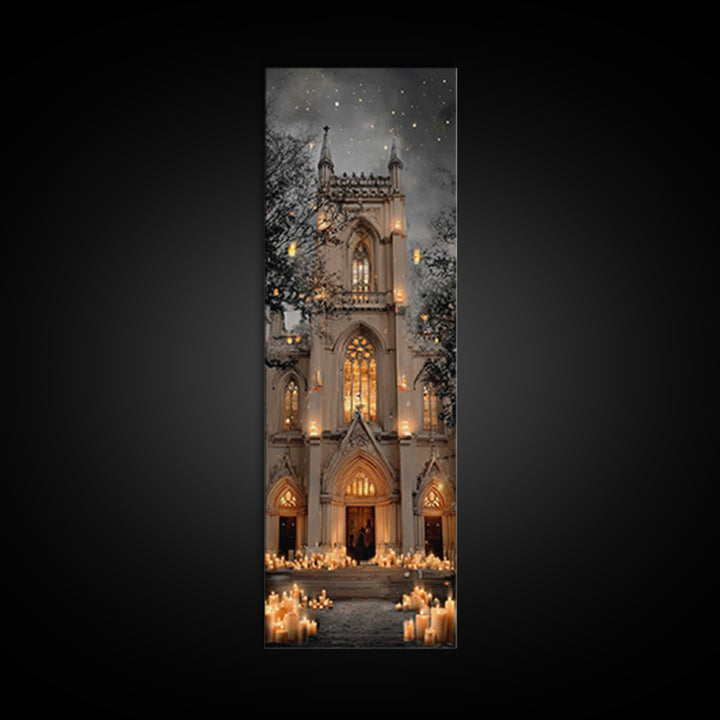 Midnight Cathedral Light – Framed Canvas Print – Tall Narrow Wall Art – Christian Wall Art – Christmas Art – Christian Art Canvas – Christi
