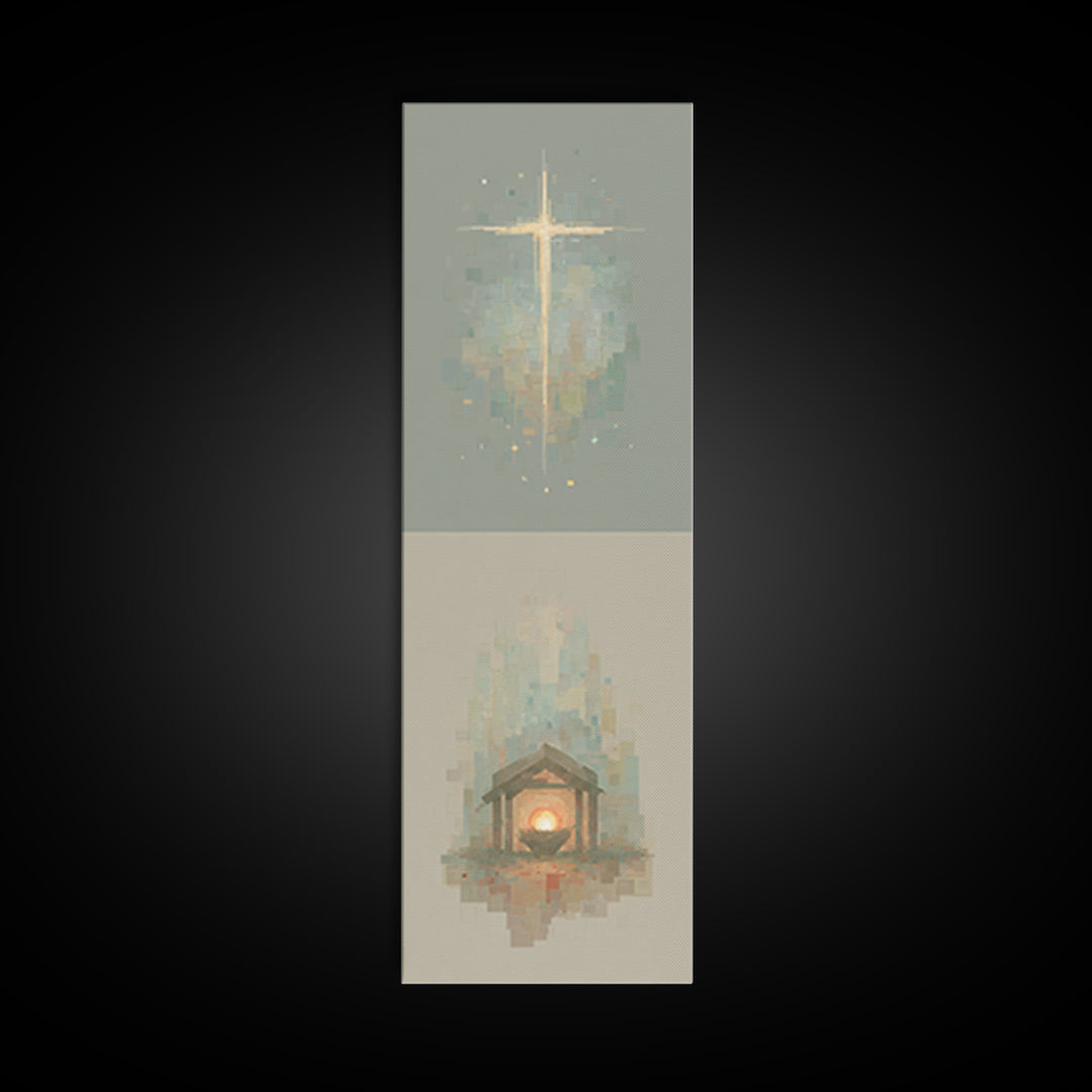 Glorious Nativity Cross, Framed Canvas Print, Christian Wall Art, Christmas Art, Christian Art Canvas, Tall Skinny Art Print, Christian Art