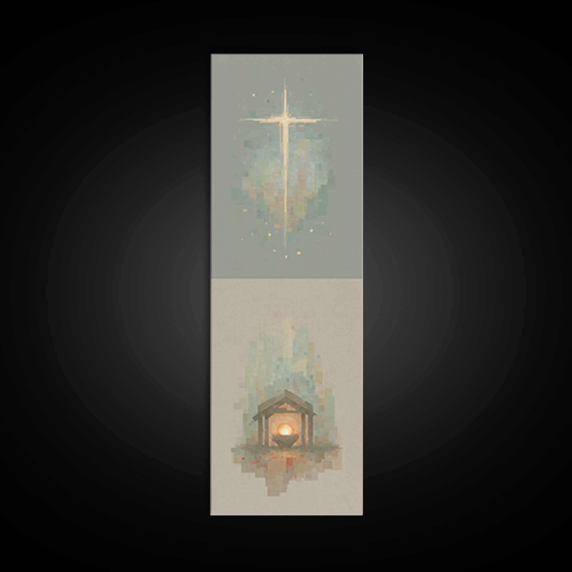 Glorious Nativity Cross, Framed Canvas Print, Christian Wall Art, Christmas Art, Christian Art Canvas, Tall Skinny Art Print, Christian Art