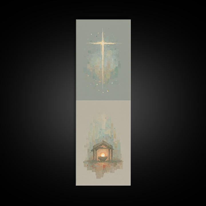 Glorious Nativity Cross, Framed Canvas Print, Christian Wall Art, Christmas Art, Christian Art Canvas, Tall Skinny Art Print, Christian Art