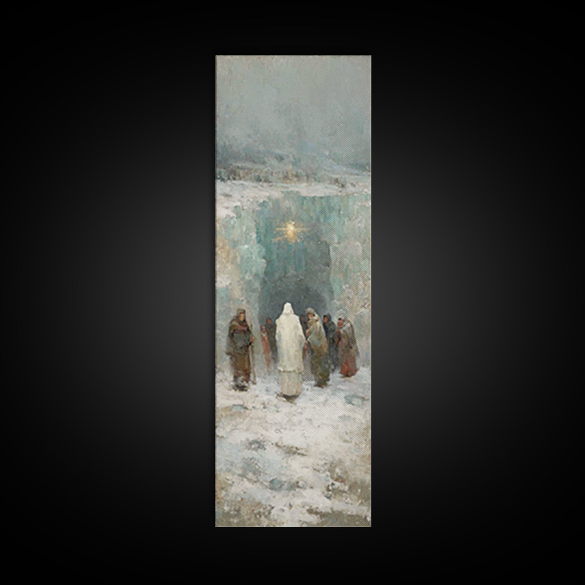 Frozen Cave Nativity | Framed Canvas Print | Christian Christmas Art | Christian Art Canvas | Christian Wall Art | Tall Narrow Wall Art | C