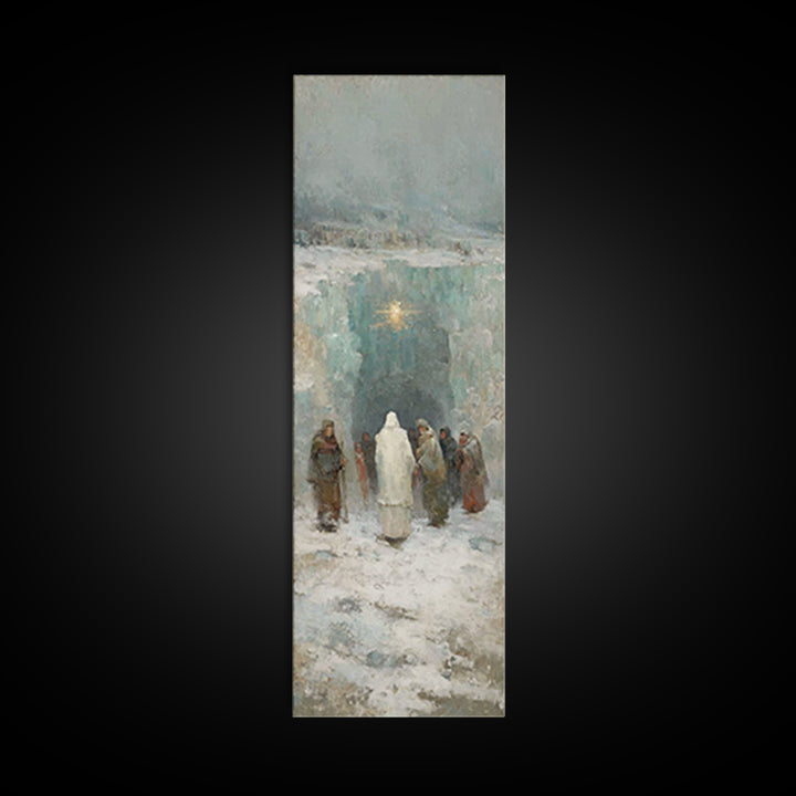 Frozen Cave Nativity | Framed Canvas Print | Christian Christmas Art | Christian Art Canvas | Christian Wall Art | Tall Narrow Wall Art | C