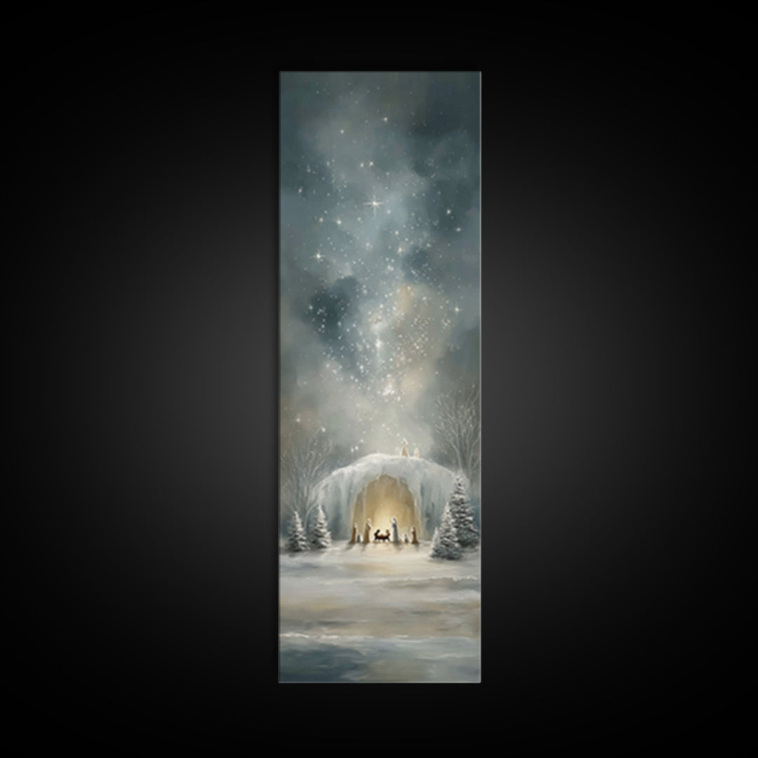 Starry Holy Night - Framed Canvas Print - Christian Wall Art - Christian Christmas Art - Christmas Art - Tall Skinny Art Print - Christian
