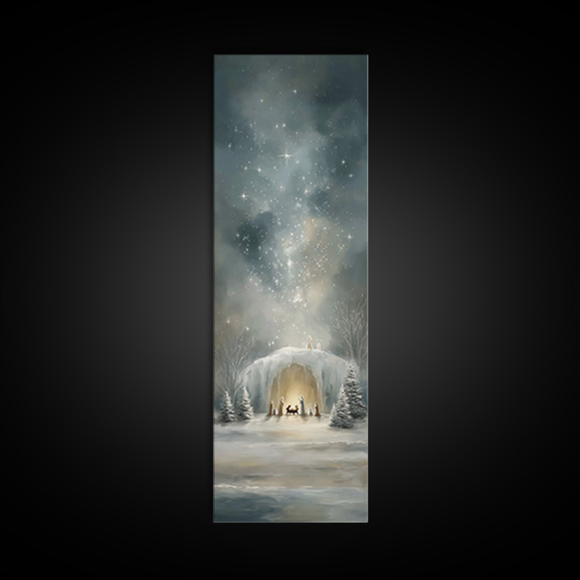 Starry Holy Night - Framed Canvas Print - Christian Wall Art - Christian Christmas Art - Christmas Art - Tall Skinny Art Print - Christian