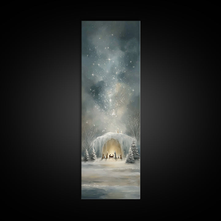 Starry Holy Night - Framed Canvas Print - Christian Wall Art - Christian Christmas Art - Christmas Art - Tall Skinny Art Print - Christian