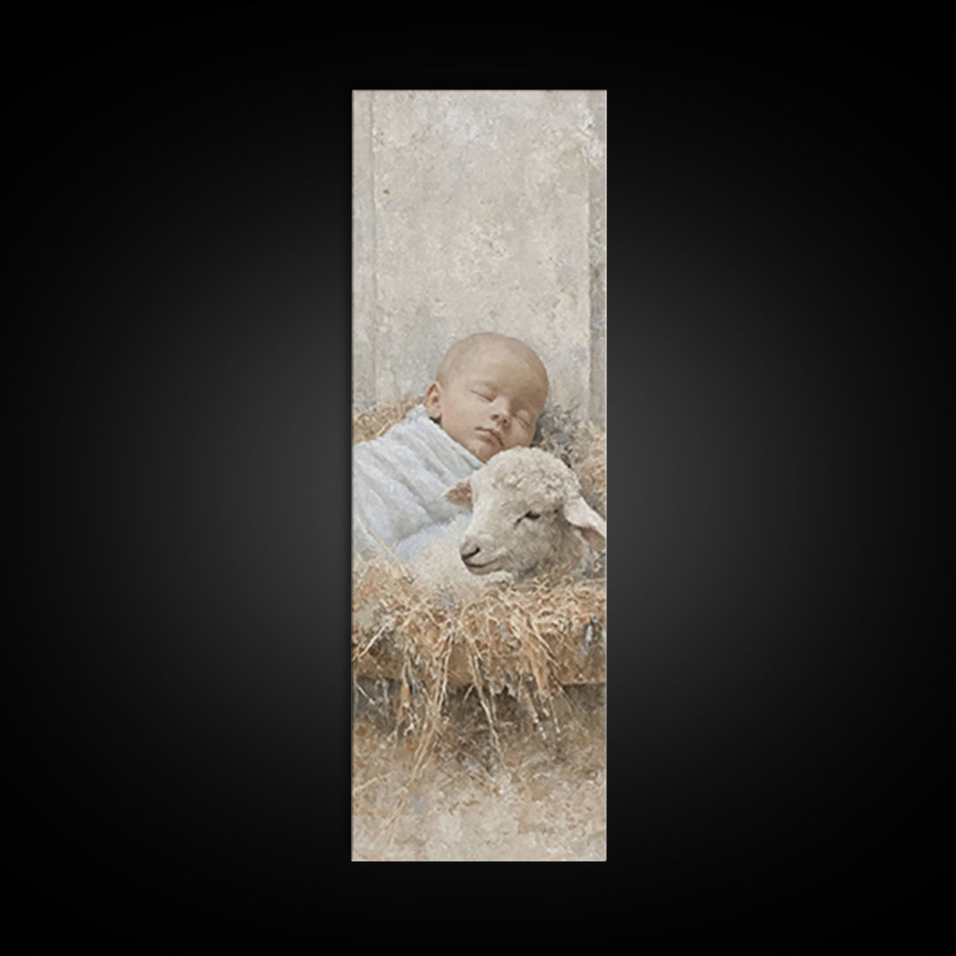 Cradle Of Peace – Framed Canvas Print – Tall Skinny Art Print – Christian Art – Christian Art Canvas – Christmas Wall Art