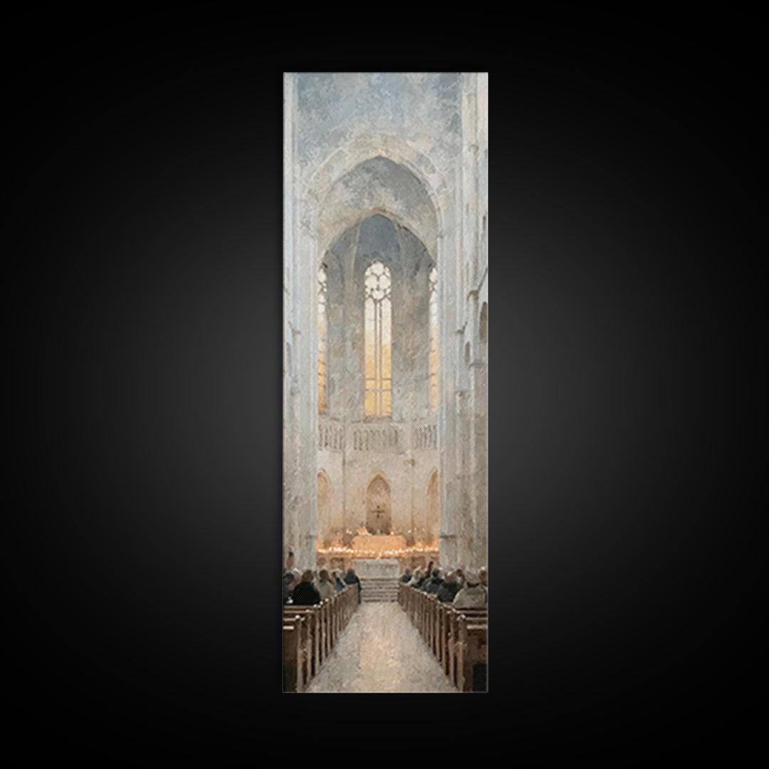 Holy Candle Gathering – Framed Canvas Print – Narrow Art – Christian Christmas Art – Christian Art Canvas – Christian Wall Art – Christian