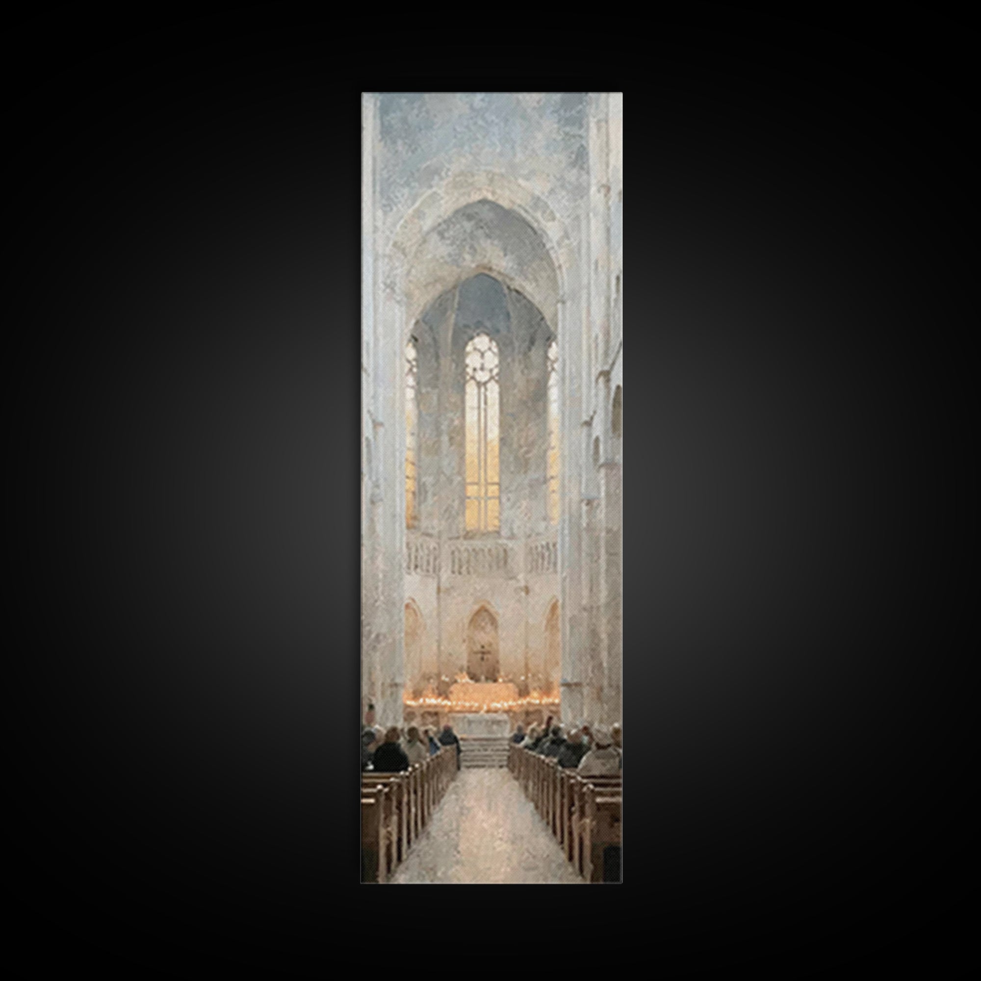Holy Candle Gathering – Framed Canvas Print – Narrow Art – Christian Christmas Art – Christian Art Canvas – Christian Wall Art – Christian