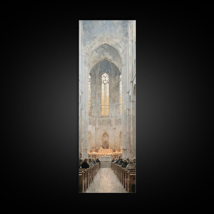 Holy Candle Gathering – Framed Canvas Print – Narrow Art – Christian Christmas Art – Christian Art Canvas – Christian Wall Art – Christian