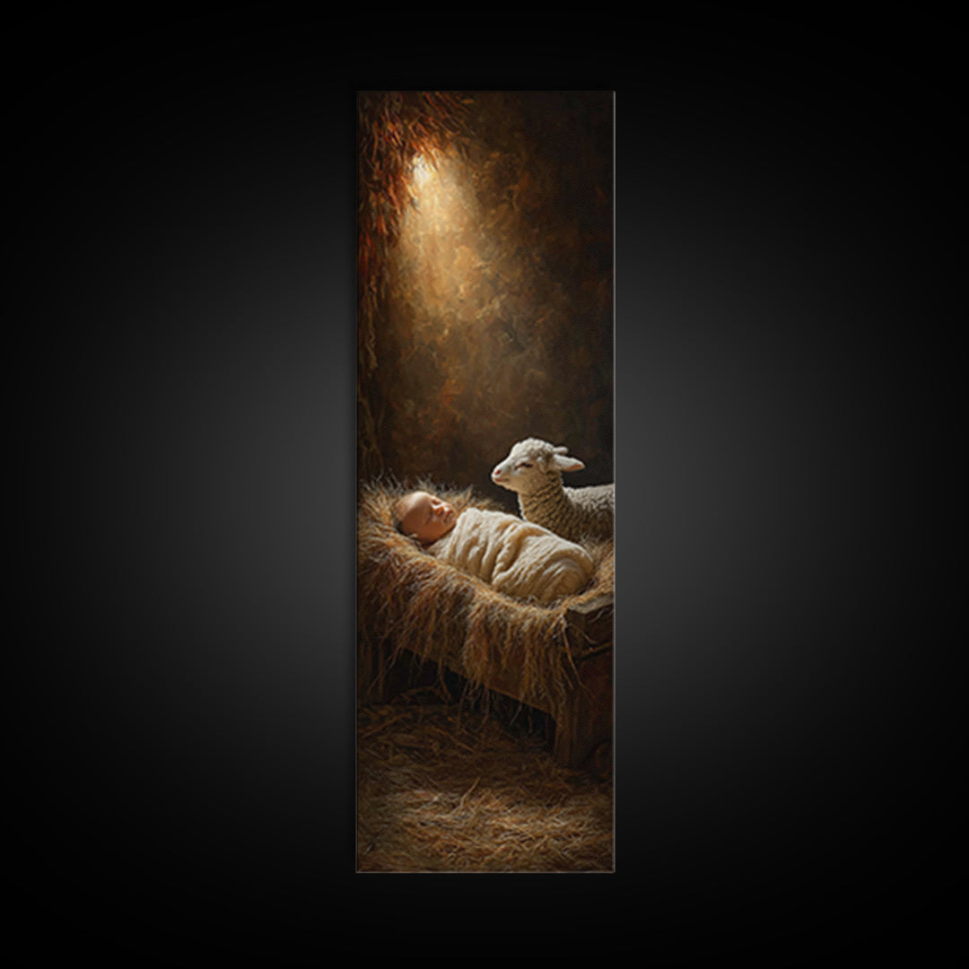Manger Glow – Framed Canvas Print – Skinny Art – Christian Art Prints – Christian Painting – Christian Christmas Art