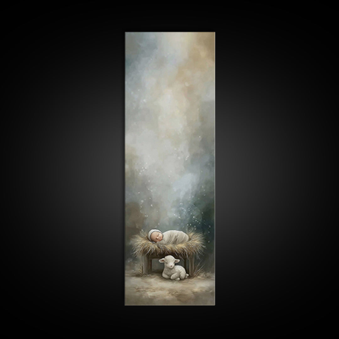 Holy Manger Peace – Framed Canvas Print – Tall Narrow Wall Art – Christian Wall Art – Christian Art Canvas – Christmas Art