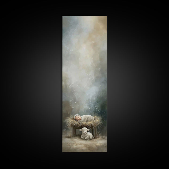 Holy Manger Peace – Framed Canvas Print – Tall Narrow Wall Art – Christian Wall Art – Christian Art Canvas – Christmas Art