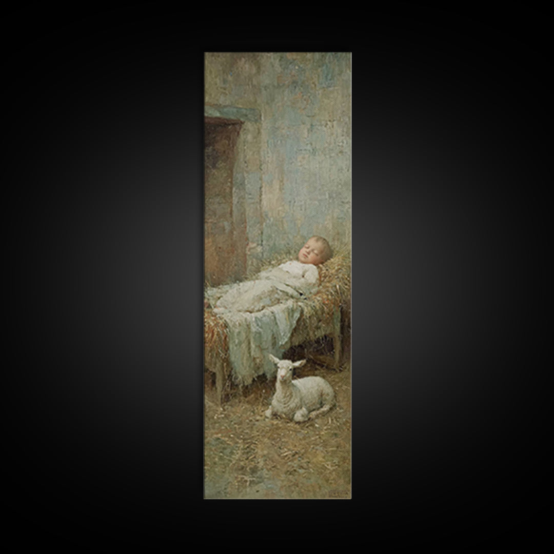 Gentle Stable Rest – Framed Canvas Print – Skinny Art – Christian Art Print – Vintage Christian Art – Christmas Wall Art