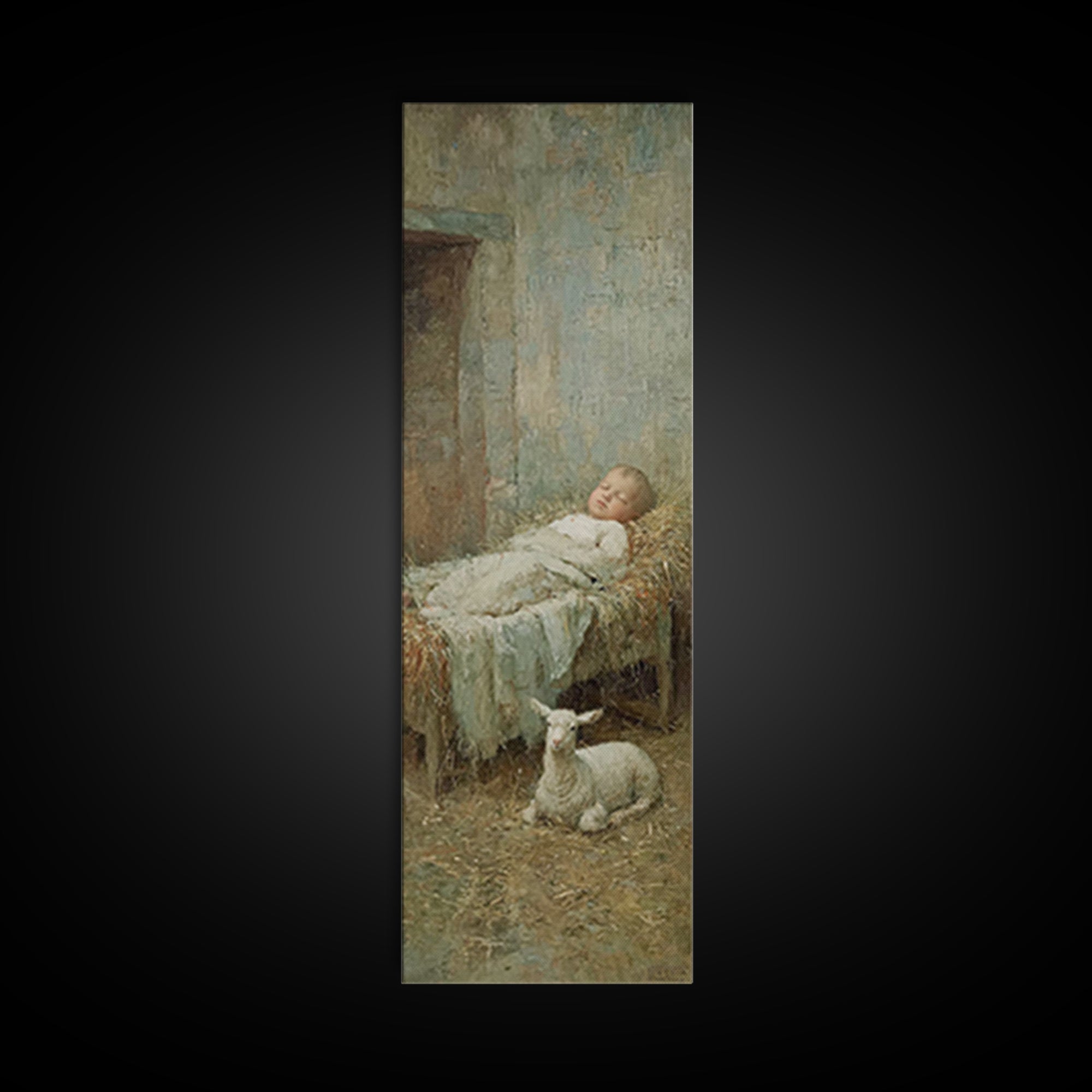Gentle Stable Rest – Framed Canvas Print – Skinny Art – Christian Art Print – Vintage Christian Art – Christmas Wall Art