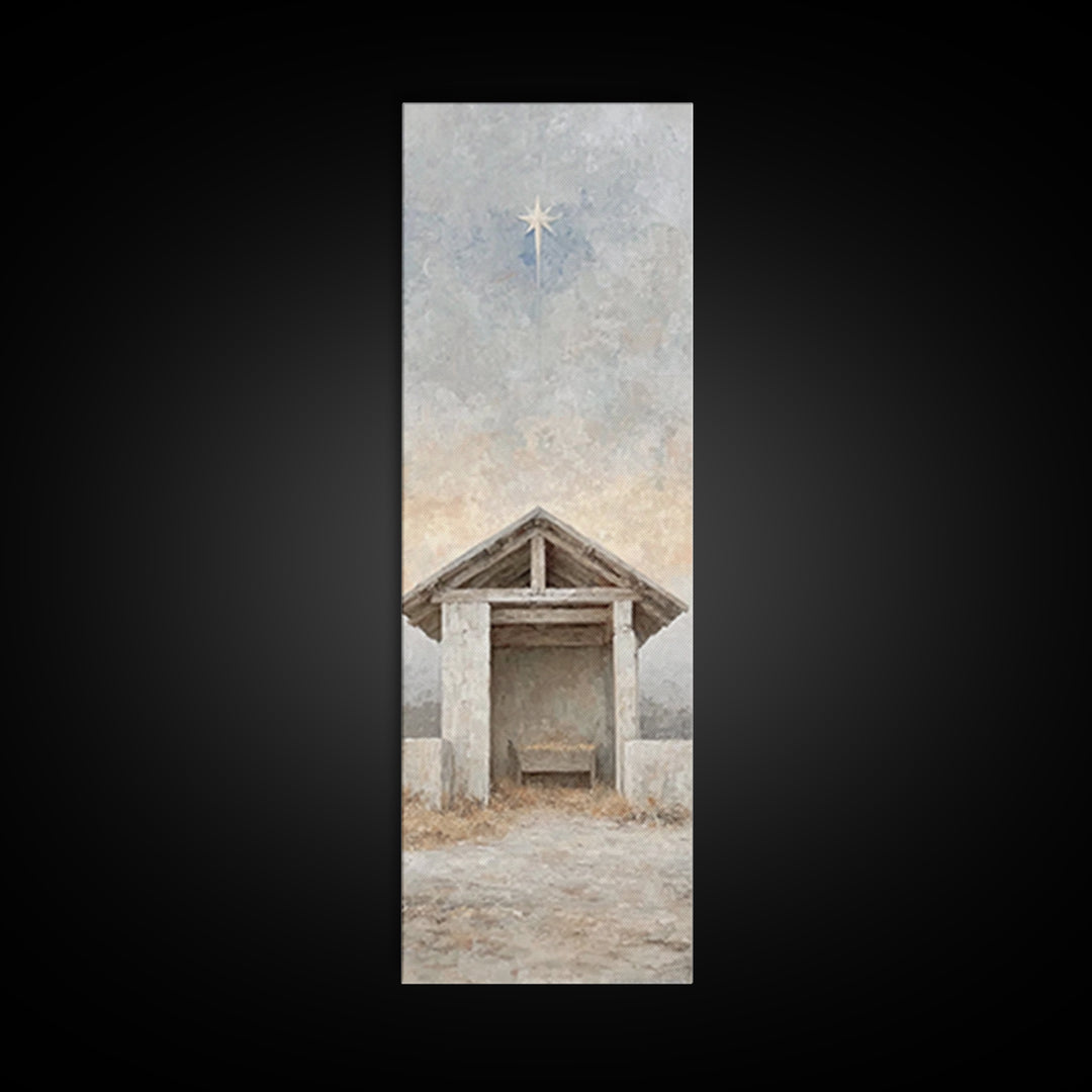 Night Of Promise – Framed Canvas Print – Tall Skinny Art Print – Christian Art Canvas – Christian Christmas Art – Christian Painting