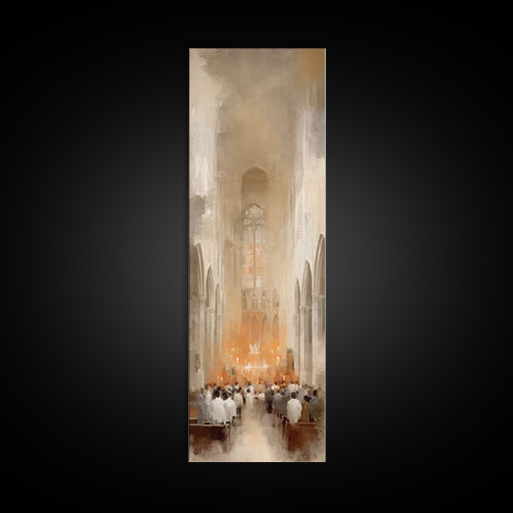 Sacred Evening Mass – Framed Canvas Print – Tall Skinny Art Print – Christian Wall Art – Christian Art Canvas – Christmas Art – Christian D