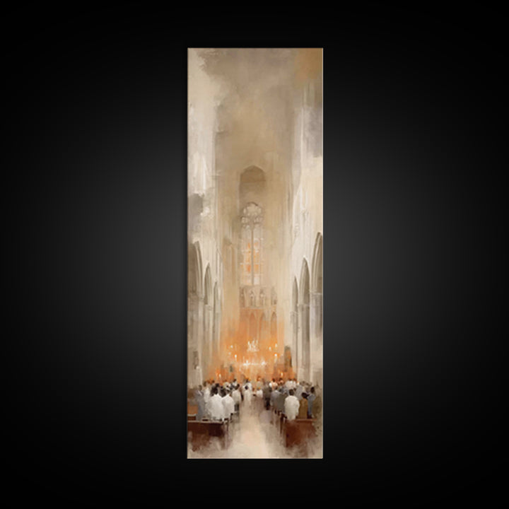 Sacred Evening Mass – Framed Canvas Print – Tall Skinny Art Print – Christian Wall Art – Christian Art Canvas – Christmas Art – Christian D