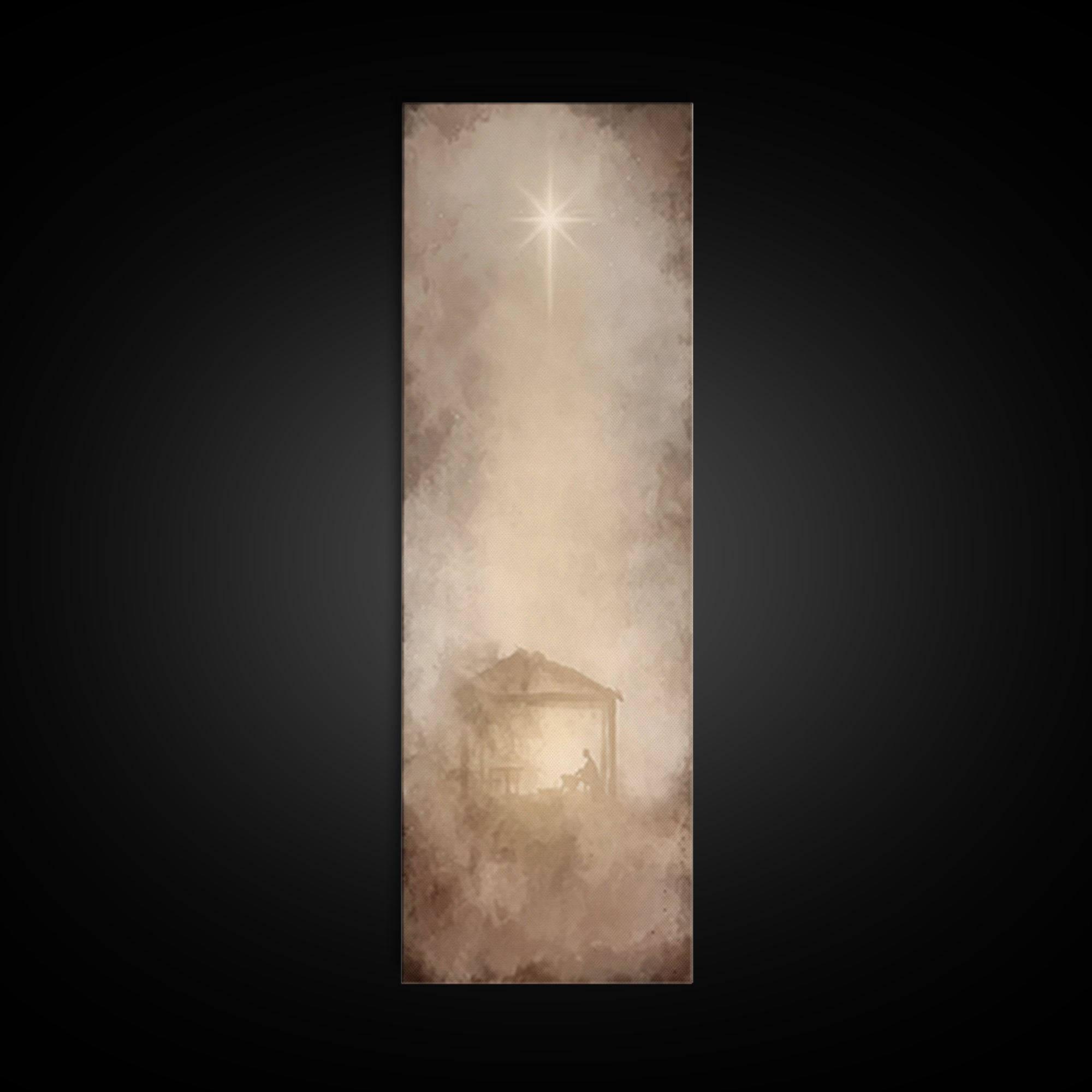 Silent Manger Light, Framed Canvas Print, Christian Art Canvas, Christian Christmas Art, Skinny Art, Jesus Painting, Christian Art
