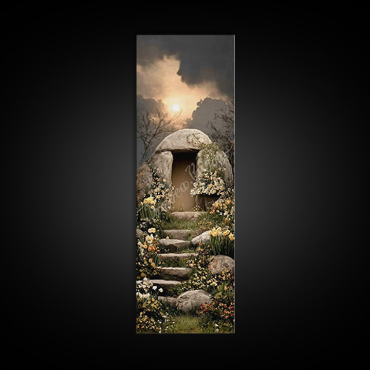 Sunset Tomb Grace – Framed Canvas Print – Jesus Painting – Christian Wall Art – Christian Art Canvas – Skinny Art – Christian Christmas Art