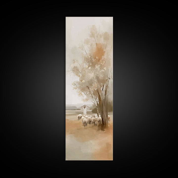 Shepherd Meadow Peace – Framed Canvas Print – Christian Art Canvas – Jesus Painting – Christian Wall Art – Tall Skinny Art Print