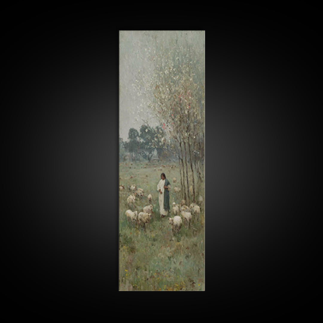 Pastoral Grace Path – Framed Canvas Print – Christian Wall Art – Jesus Painting – Skinny Art – Christian Christmas Art – Christian Gift