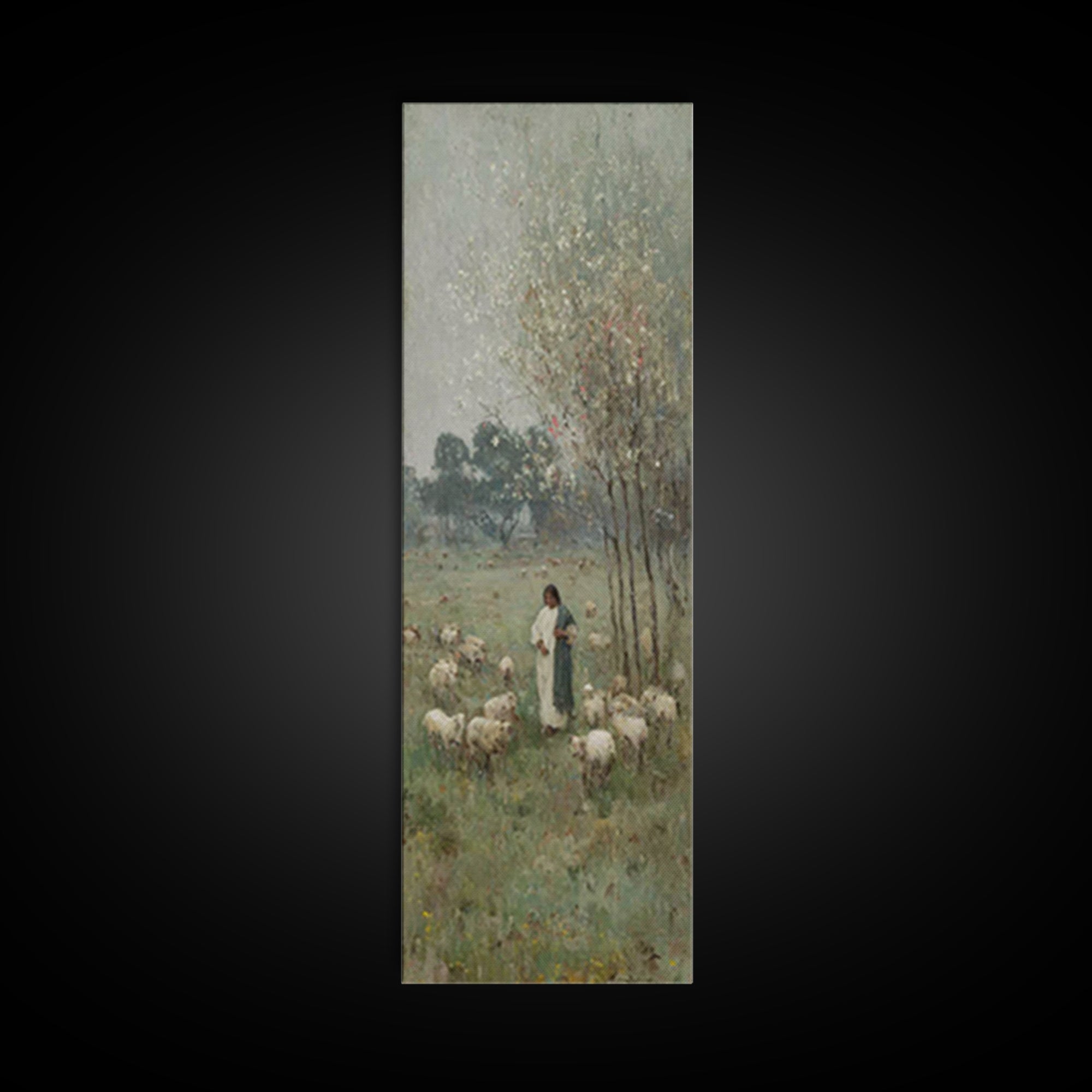 Pastoral Grace Path – Framed Canvas Print – Christian Wall Art – Jesus Painting – Skinny Art – Christian Christmas Art – Christian Gift