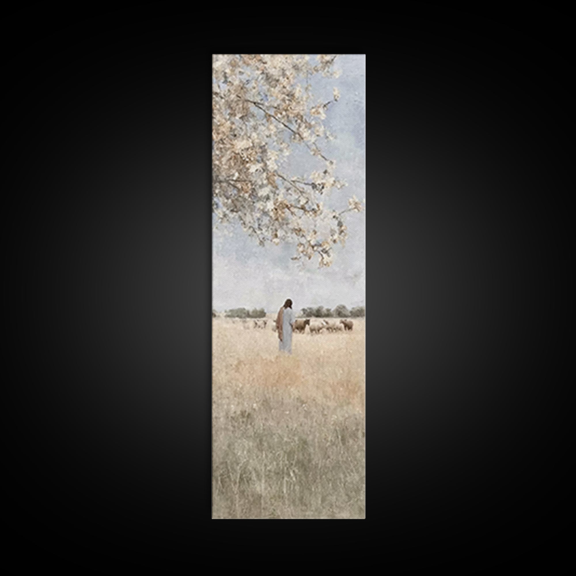 Silent Meadow Grace, Framed Canvas Print, Christian Art Canvas, Large Jesus Painting, Narrow Art, Christian Wall Art, Christmas Art Prints