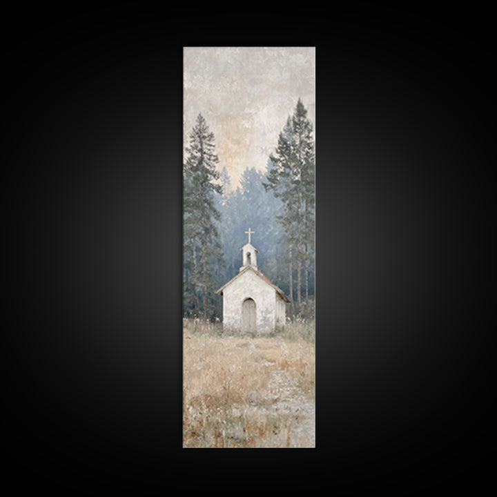 Silent Woodland Chapel – Framed Canvas Print – Christian Art Canvas – Modern Christian Art – Narrow Art – Christian Wall Art – Christian Gi