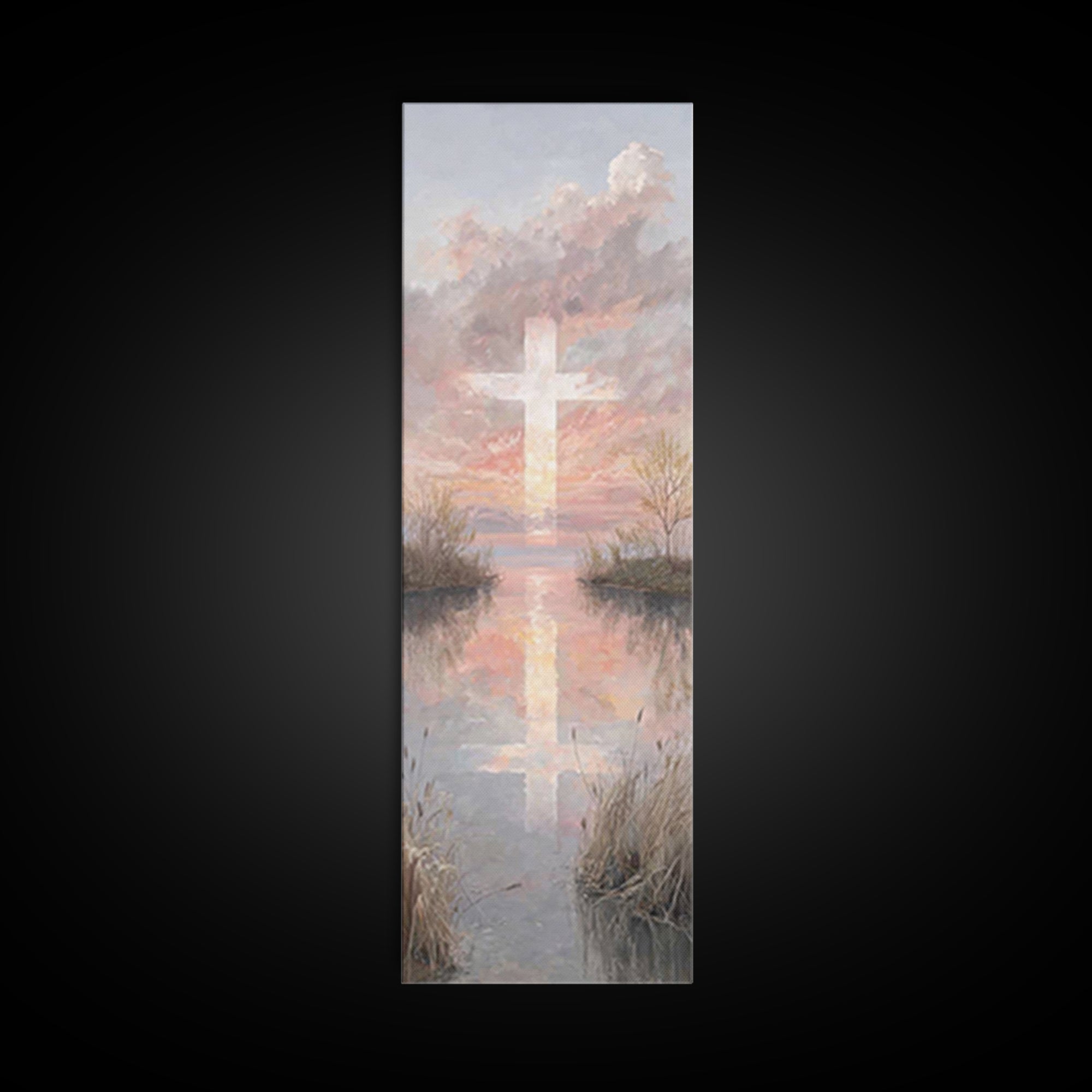 Sunset Cross Glory, Framed Canvas Print, Christian Wall Art, Christian Art Canvas, Tall Narrow Wall Art, Christian Christmas Art, Modern Ch
