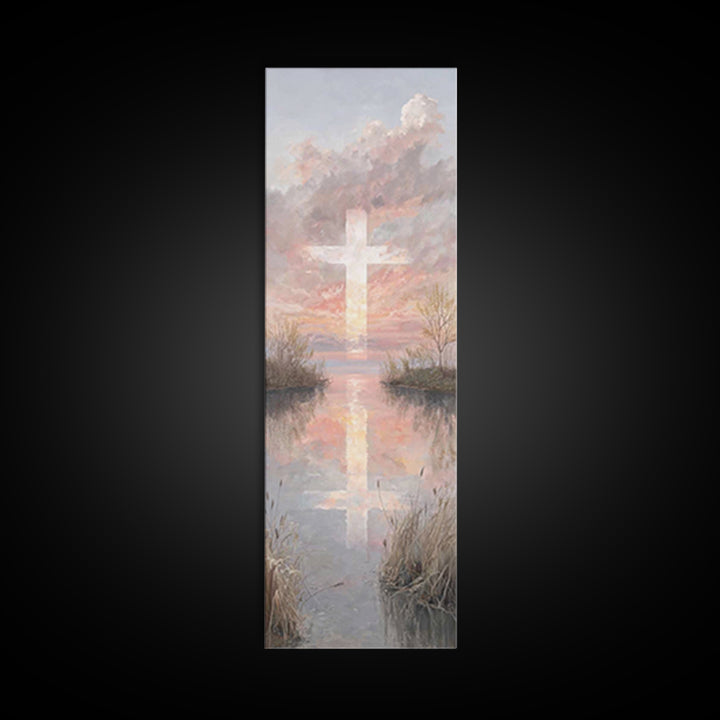 Sunset Cross Glory, Framed Canvas Print, Christian Wall Art, Christian Art Canvas, Tall Narrow Wall Art, Christian Christmas Art, Modern Ch