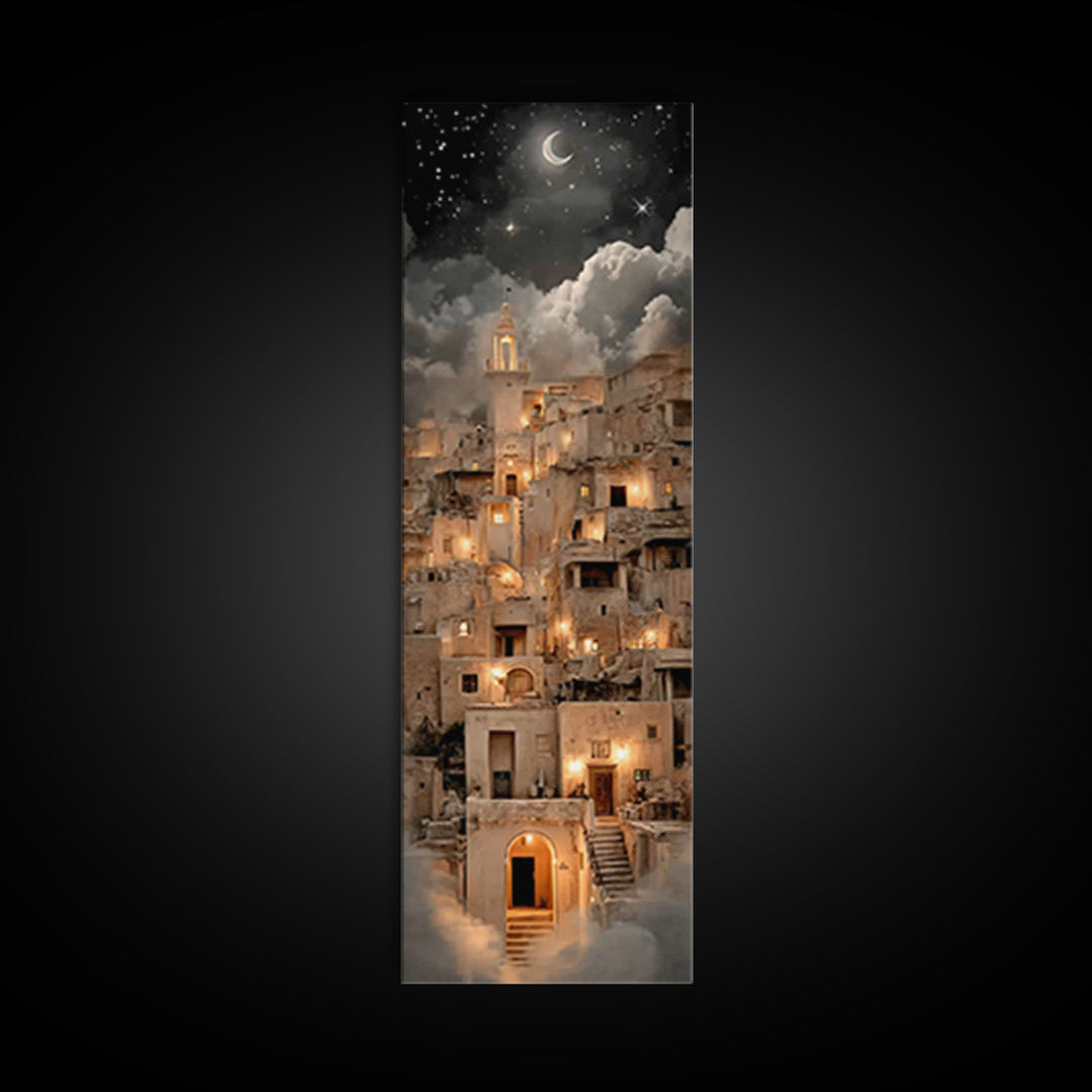 Crescent Bethlehem Sky – Framed Canvas Print – Tall Skinny Art Print – Christian Christmas Art – Christian Art Canvas – Christian Wall Art