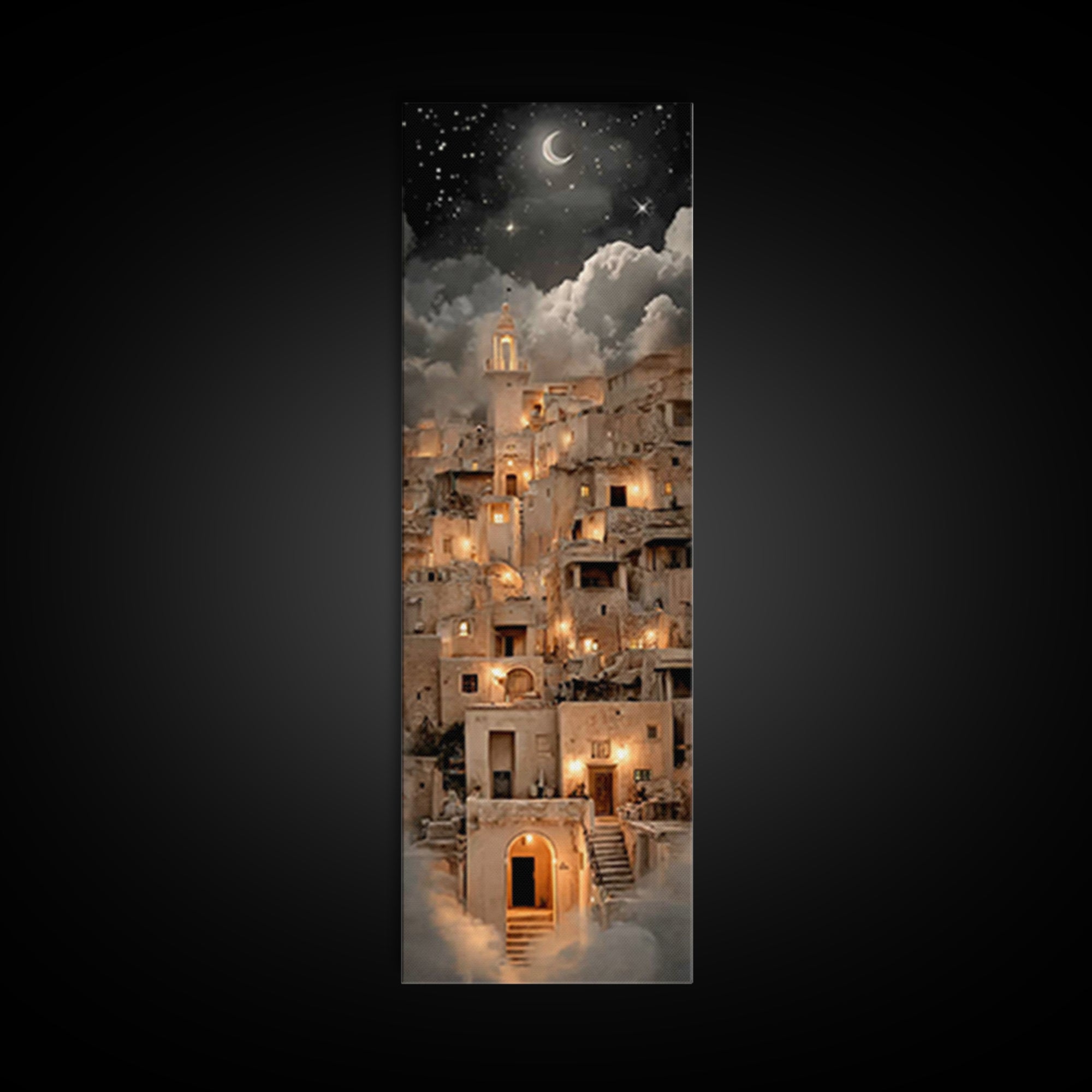 Crescent Bethlehem Sky – Framed Canvas Print – Tall Skinny Art Print – Christian Christmas Art – Christian Art Canvas – Christian Wall Art