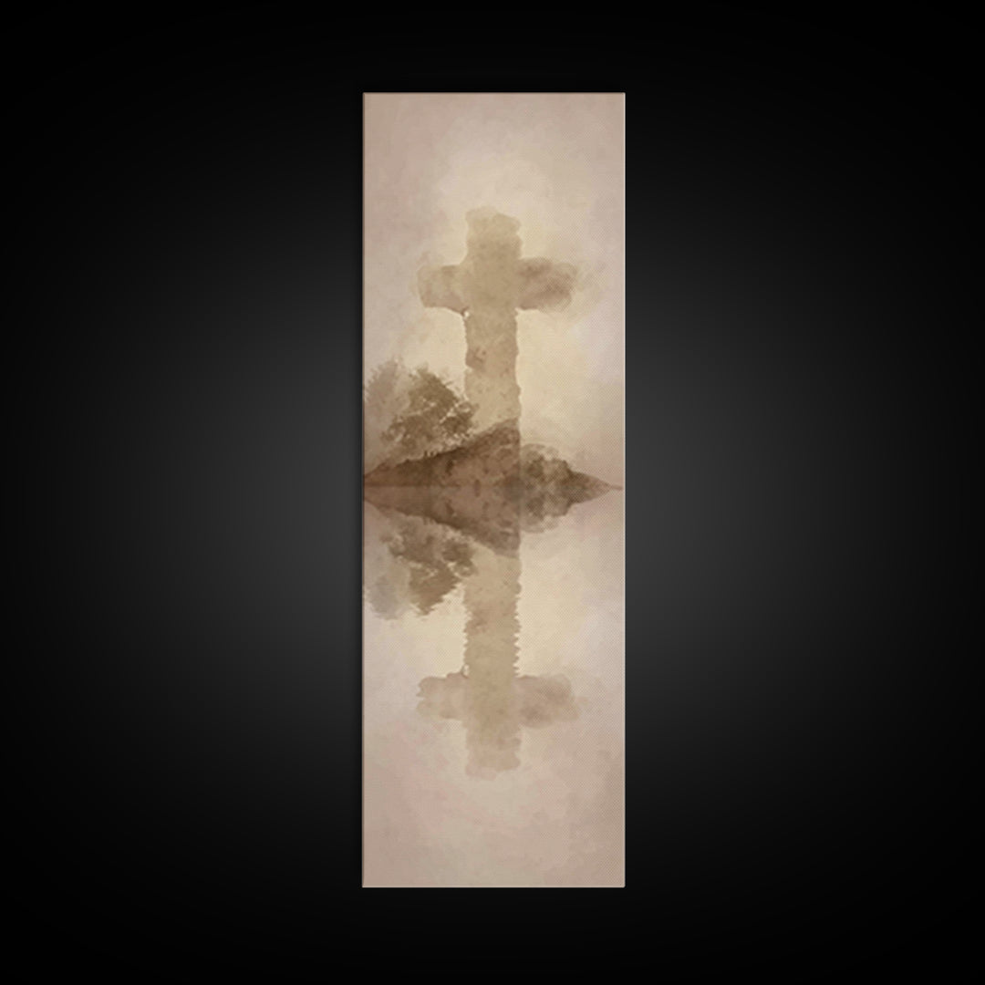 Eternal Cross Silence | Framed Canvas Print | Christian Wall Art | Minimalist Christian Art | Tall Skinny Art Print | Christian Art Canvas