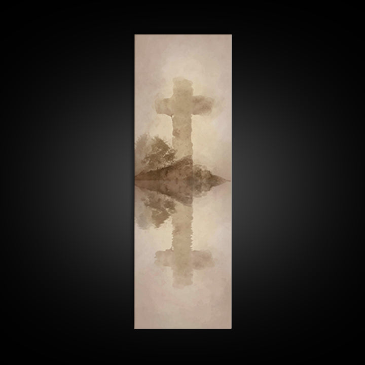 Eternal Cross Silence | Framed Canvas Print | Christian Wall Art | Minimalist Christian Art | Tall Skinny Art Print | Christian Art Canvas