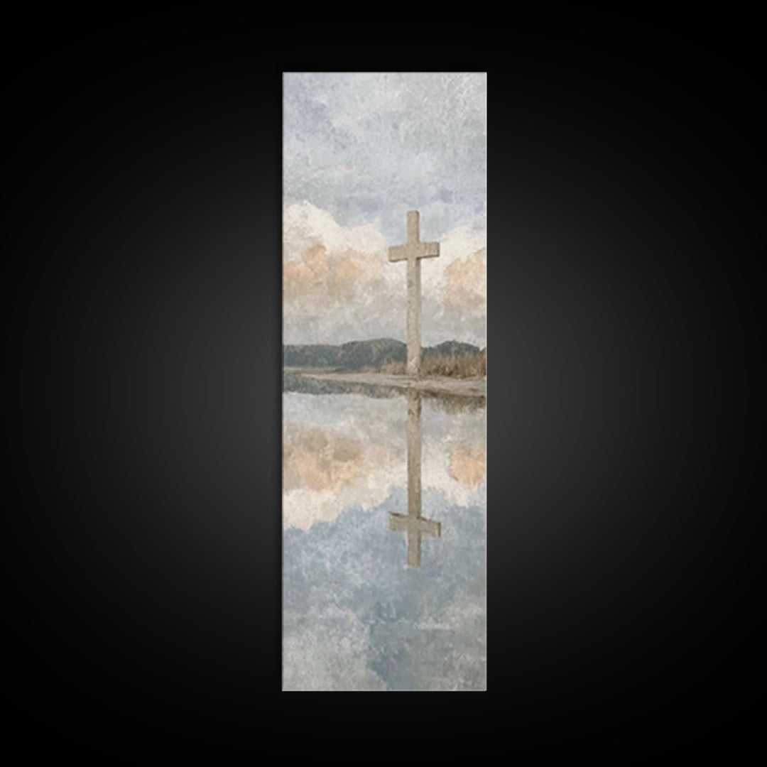 Cross Of Dawn – Framed Canvas Print – Tall Narrow Wall Art – Christian Wall Art – Christian Art Canvas – Jesus Painting – Christian Decor