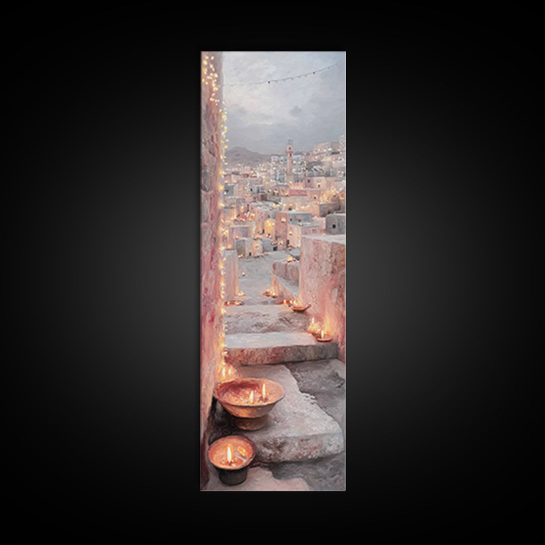 Golden Courtyard – Framed Canvas Print – Tall Skinny Art Print – Christian Painting – Christian Wall Art – Modern Christian Art – Christmas