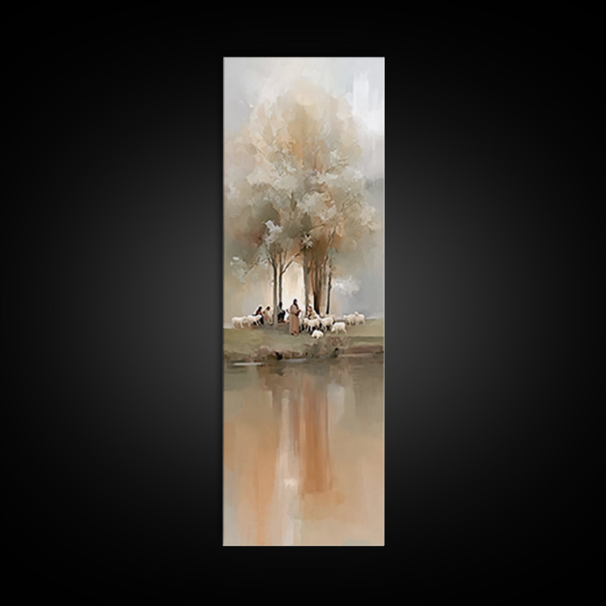 Morning Pasture Calm | Framed Canvas Print | Tall Skinny Art Print | Christian Wall Art | Jesus Painting | Christian Art Canvas | Christmas