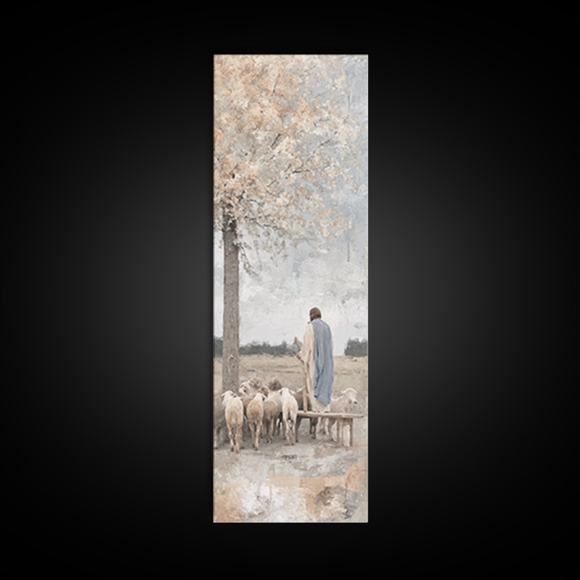 Riverside Shepherd Calm, Framed Canvas Print, Tall Narrow Wall Art, Christian Art Canvas, Jesus Painting, Christian Christmas Art, Christia