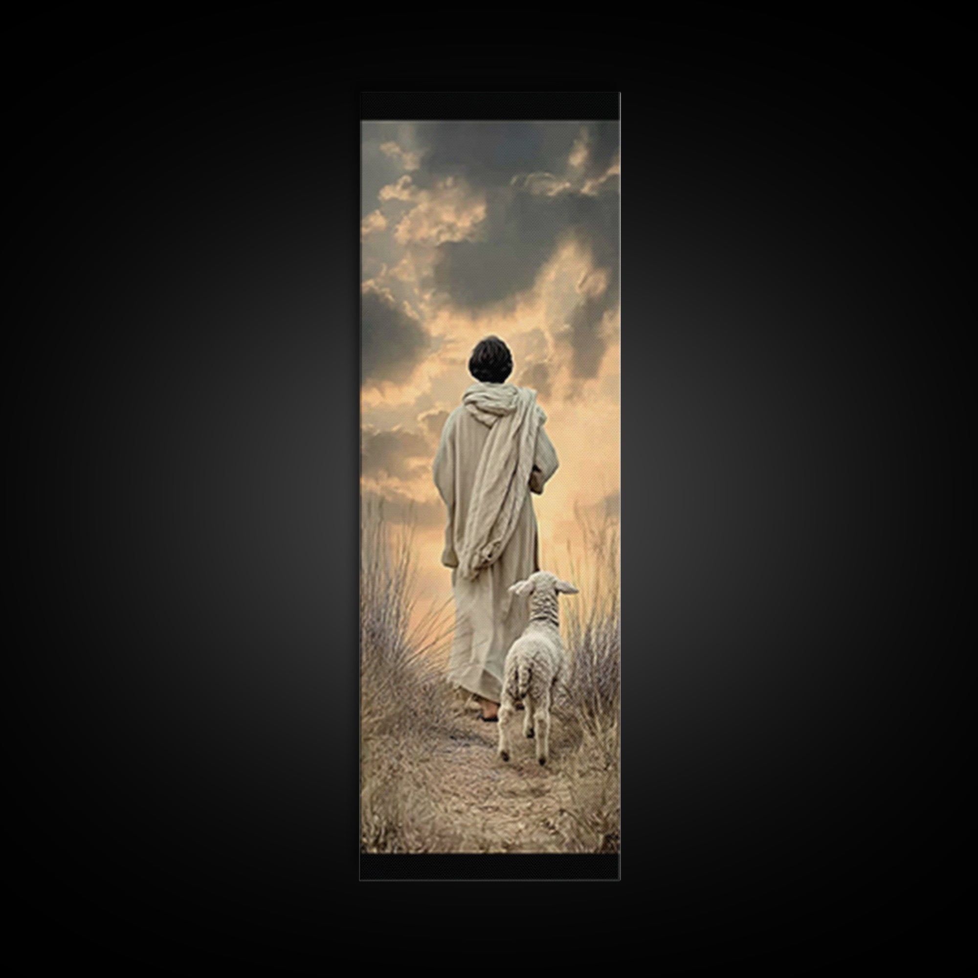 Watching Over Peace – Framed Canvas Print – Tall Narrow Wall Art – Christian Art Canvas – Jesus Painting – Christian Wall Art – Faith Art