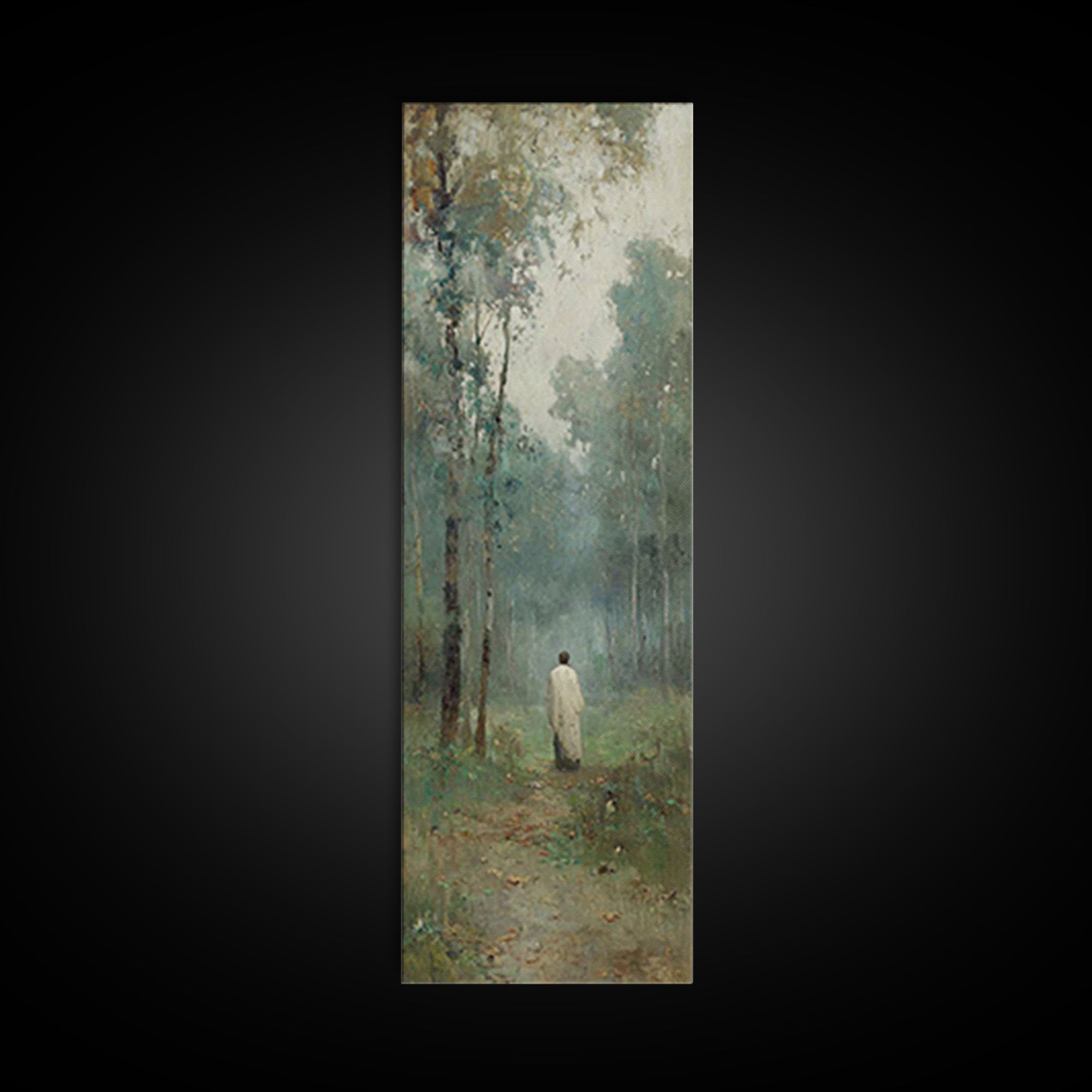 Silent Woodland Journey – Framed Canvas Print – Tall Narrow Wall Art – Christian Art Canvas – Jesus Painting – Vintage Christian Art – Chri